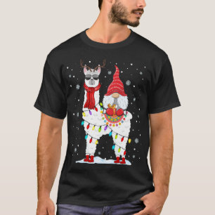 Camiseta Papais noeis Gnomos Andando Llama Reindeer Luz de