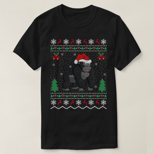 Camiseta Papais noeis Gorilla Amante de os animais Xmas Gif (Frente do Design)