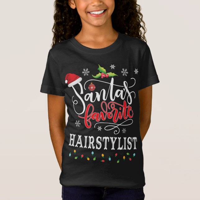 Camiseta Papais noeis Hairstylist Favoritos Santa Hat Natal (Frente)