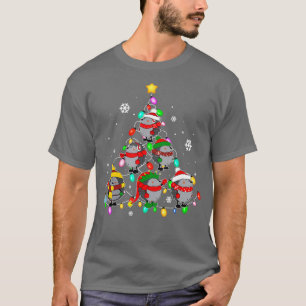Camiseta Papais noeis Hedgehog Árvore de Natal Luz Engraçad