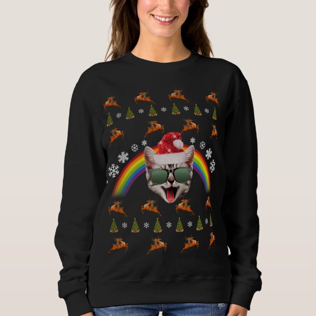 Camiseta Papais noeis hipsteres Cat Natal Tee Engraçado Gat (Frente)