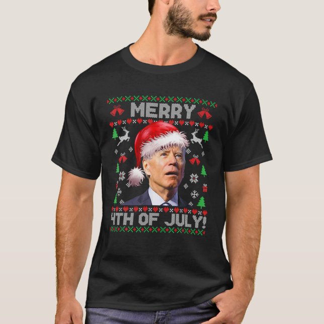 Camiseta Papais noeis Joe Biden Feliz 4 De Julho Feio Natal (Frente)