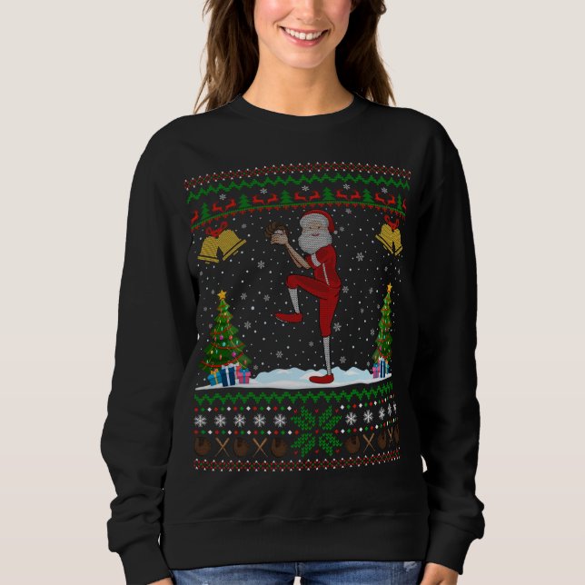 Camiseta Papais noeis Jogando Baseball Xmas Com Presente Fe (Frente)