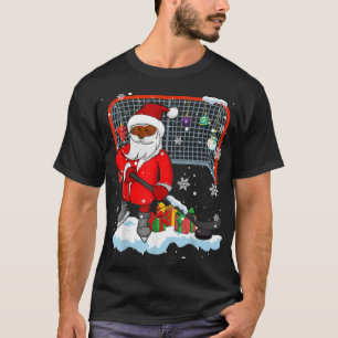 Camiseta Papais noeis Jogando Hockey Xmas Black Afro Hockey