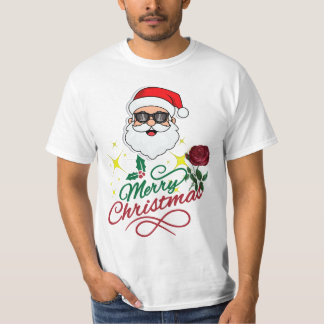 Camiseta Papais noeis legal Feliz Natal com Rosa e Holly