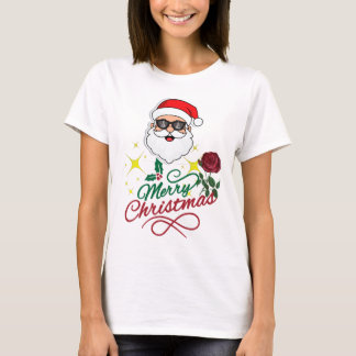 Camiseta Papais noeis legal Feliz Natal com Rosa e Holly