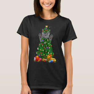 Camiseta Papais noeis Maine Coon Cat Árvore de Natal Light 