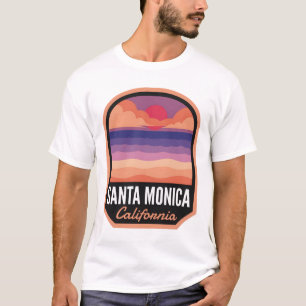 Camiseta Papais noeis Monica Beach CA Retro Sunset