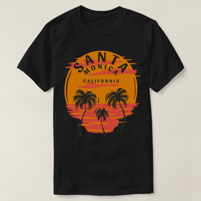 Camiseta Papais noeis Monica California Palm Trees Sunset S (Frente do Design)