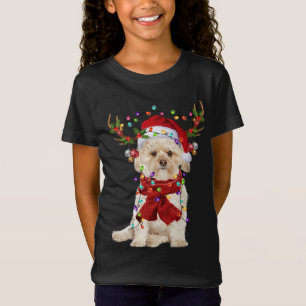 Camiseta Papais noeis Morkie Dog Reindeer Luzes de Natal