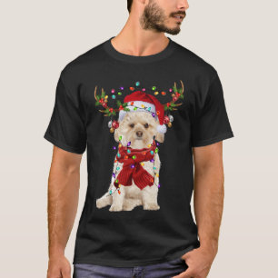 Camiseta Papais noeis Morkie Dog Reindeer Luzes de Natal