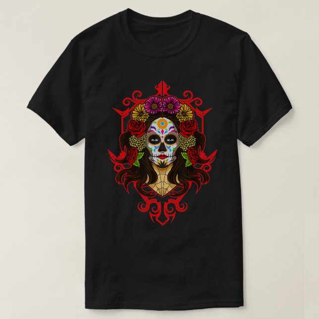 Camiseta Papais noeis Muerte La Calavera Catrina Sugar Skyp (Frente do Design)