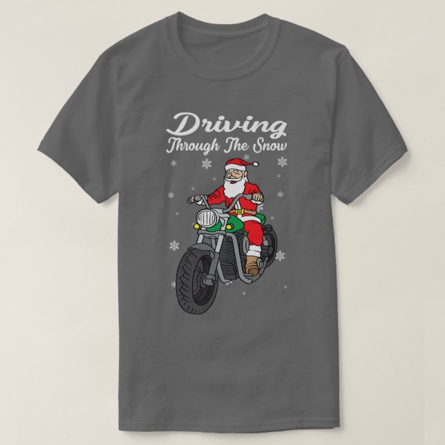 Camiseta Papais noeis Na Motocicleta Santa Claus (Frente do Design)