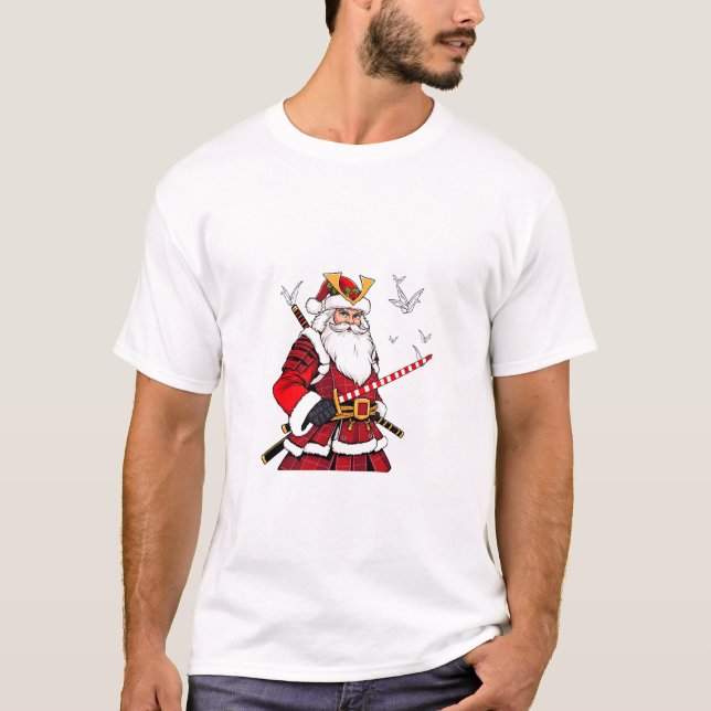 Camiseta Papais noeis Natal Papai Noel Art Japonês Samurai (Frente)