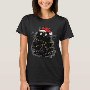 Camiseta Papais noeis Negros De Gato Arrependido Na Árvore 