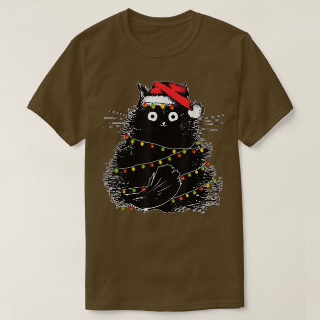 Camiseta Papais noeis Negros De Gato Arrependido Na Árvore  (Frente do Design)