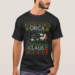 Camiseta Papais noeis Orca Fish Xmas Iluminação Feia Orca N