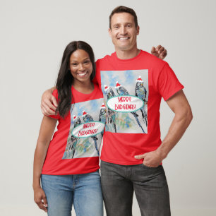 Camiseta Papais noeis Orçamentando Pássaro de Pintura de Aq