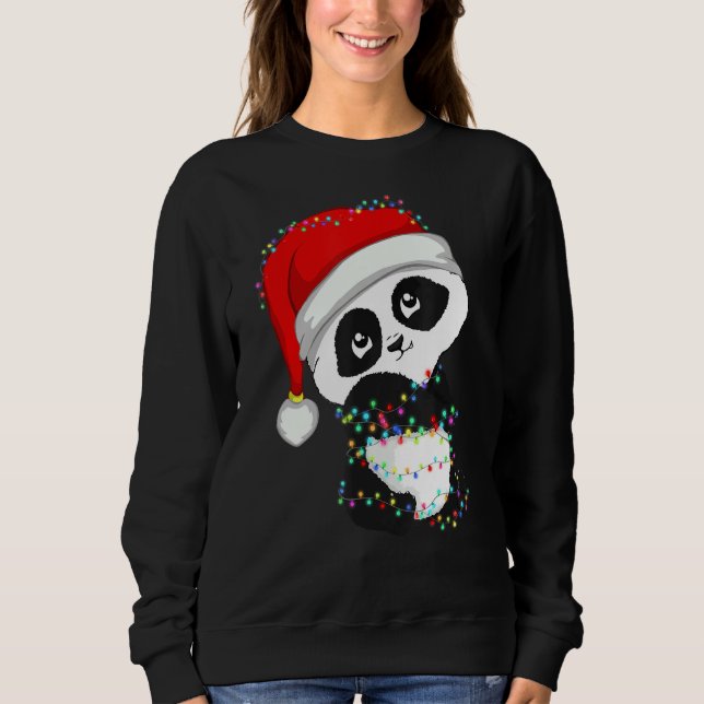 Camiseta Papais noeis Panda Luzes De Natal Urso Por Panda C (Frente)