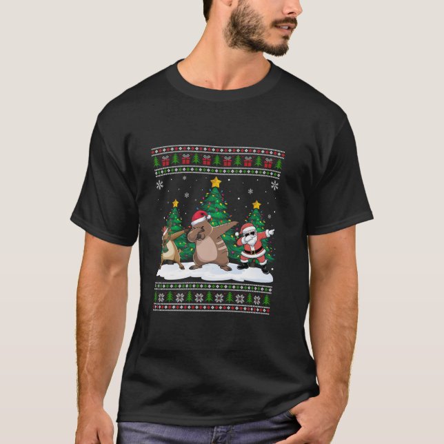 Camiseta Papais noeis Para Bater Reindeer Capybara Tree Luz (Frente)