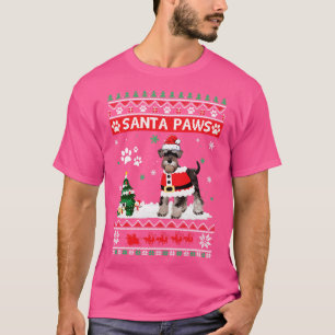 Camiseta Papais noeis Paws Schnauzer Feliz Cão De Natal Eng