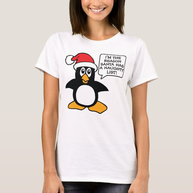 Camiseta Papais noeis Pinguins de Natal Lista travessa (Frente)