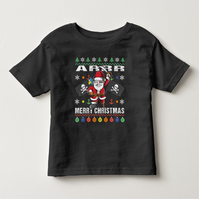 Camiseta Papais noeis Piratas Tacky Xmas Sweater Ar Feliz N (Frente)