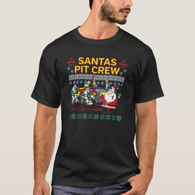 Camiseta Papais noeis Pit Crew Race Car Feia Natal Feio (Frente)