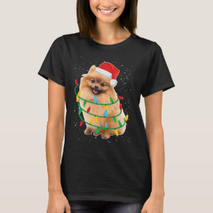 Camiseta Papais noeis Pomeranianos com Luzes de Natal