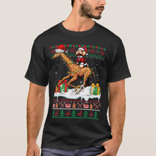 Camiseta Papais noeis Poodle Riding Giraffe Christmas Sweet