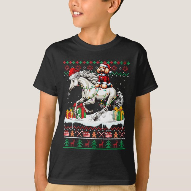 Camiseta Papais noeis Poodle Riding Horse (Frente)