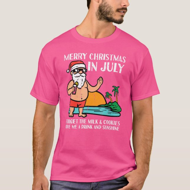 Camiseta Papais noeis Praia Feliz Natal Em Julho Esquece O  (Frente)