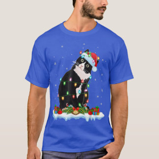 Camiseta Papais noeis Pretos Gato Lover Xmas Luzes  Cristo 