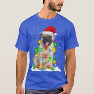 Camiseta Papais noeis Pug Christmas Light Pajama Dog Xmas M