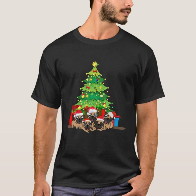 Camiseta Papais noeis Pug Dog Feliz de Natal Pugmas Xmas Tr (Frente)