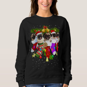 Camiseta Papais noeis Pug Na Meias De Natal Cachorro Pug Mã
