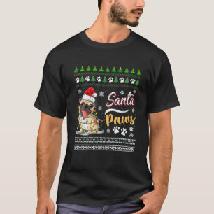 Camiseta Papais noeis Pug Paws Árvore de Cachorro de Natal