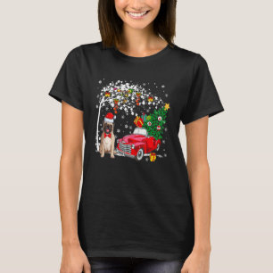 Camiseta Papais noeis Pug Red Pickup Carregando Árvore de N
