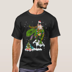 Camiseta Papais noeis Pug Riding Rex Reindee Natal Amor lev