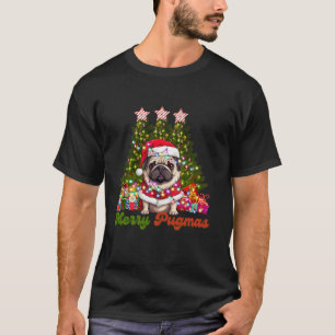 Camiseta Papais noeis Pugmas felizes Pug Dog Luzes de Natal