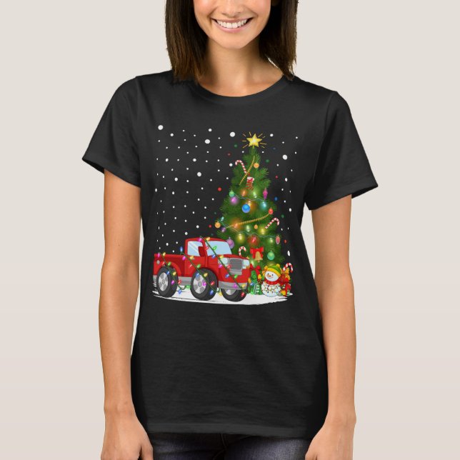 Camiseta Papais noeis Red Truck Xmas Tree Lighting Red Truc (Frente)