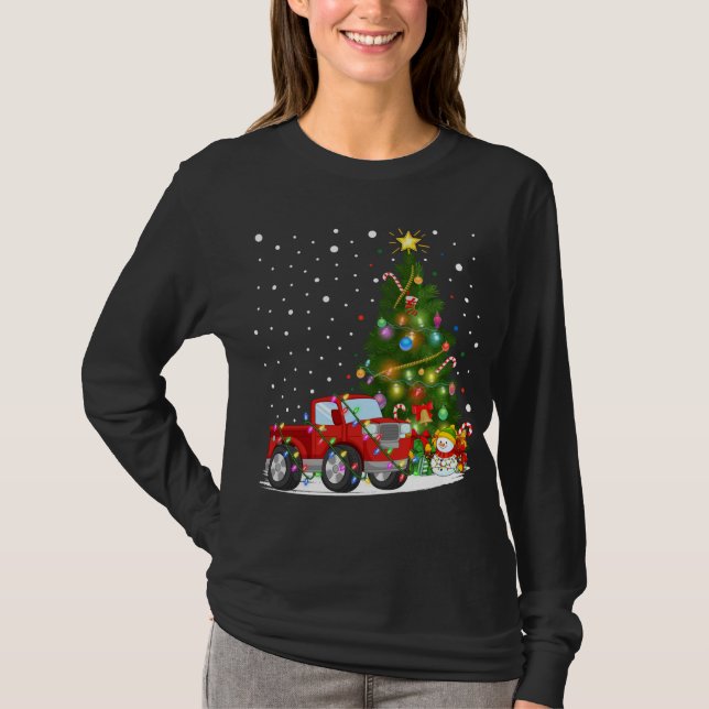 Camiseta Papais noeis Red Truck Xmas Tree Lighting Red Truc (Frente)