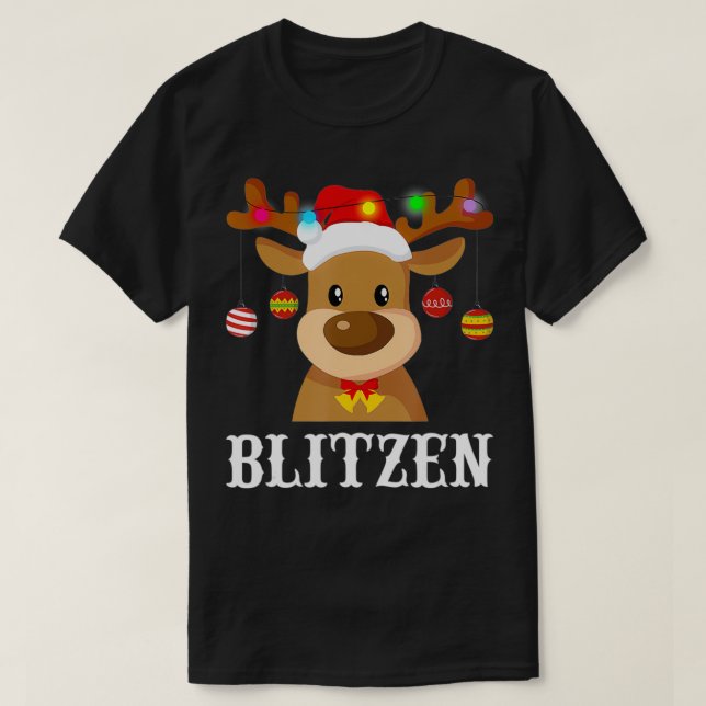 Camiseta Papais noeis Reindeer Blitzen Grupo Xmas Costume (Frente do Design)