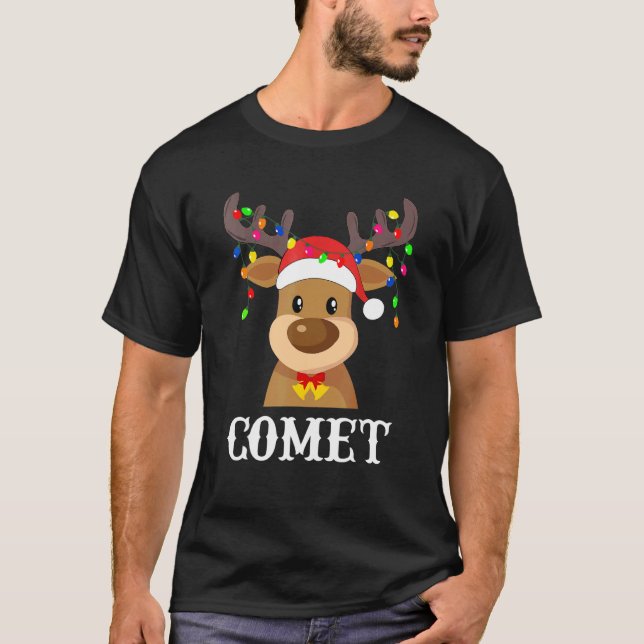 Camiseta Papais noeis Reindeer Comet Xmas Group Costume (Frente)