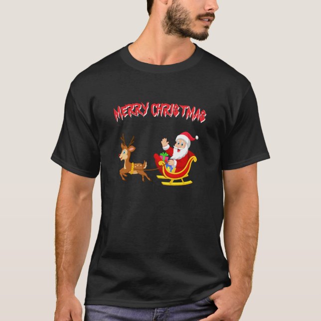 Camiseta Papais noeis Reindeer e xmas para dormir (Frente)