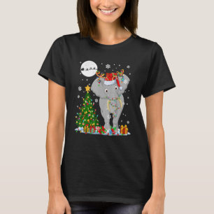 Camiseta Papais noeis Reindeer Elephant Christmas Tree Ligh