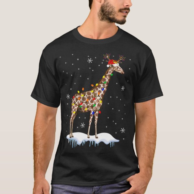 Camiseta Papais noeis Reindeer Giraffe natalino Papais noei (Frente)