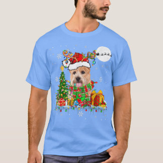 Camiseta Papais noeis Reindeer Norwich Terrier Xmas Luzes d
