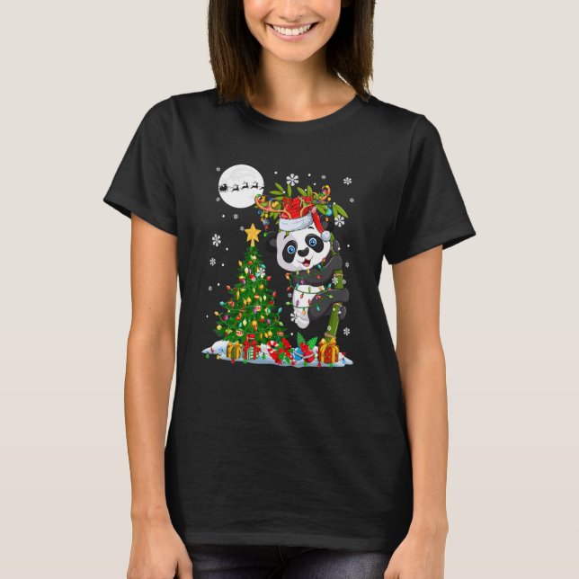 Camiseta Papais noeis Reindeer Panda Natal Lights (Frente)