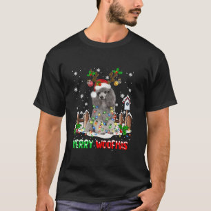 Camiseta Papais noeis Reindeer Poodle Cachorro Luzes De Nat